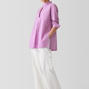 Eileen Fisher Petite Small Organic Cotton Poplin Stand Collar Amethyst MSRP $178